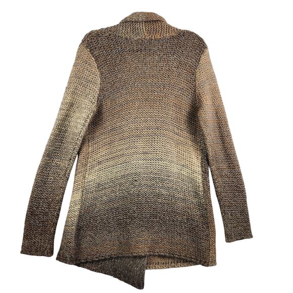 Joan Vass Studio WMNS SZ L Open Front Cardigan Sweater Brown Tan Ombré Wool Blnd - Picture 3 of 14